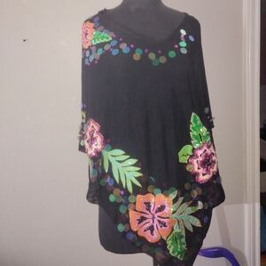 Berek Black Poncho with Colorful Sequin Design